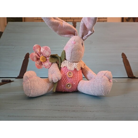 Cotton & Co. Easter Rabbit Fabric Shelf Sitter Tabletop Doll Pink Weighted Bunny - Picture 5 of 9